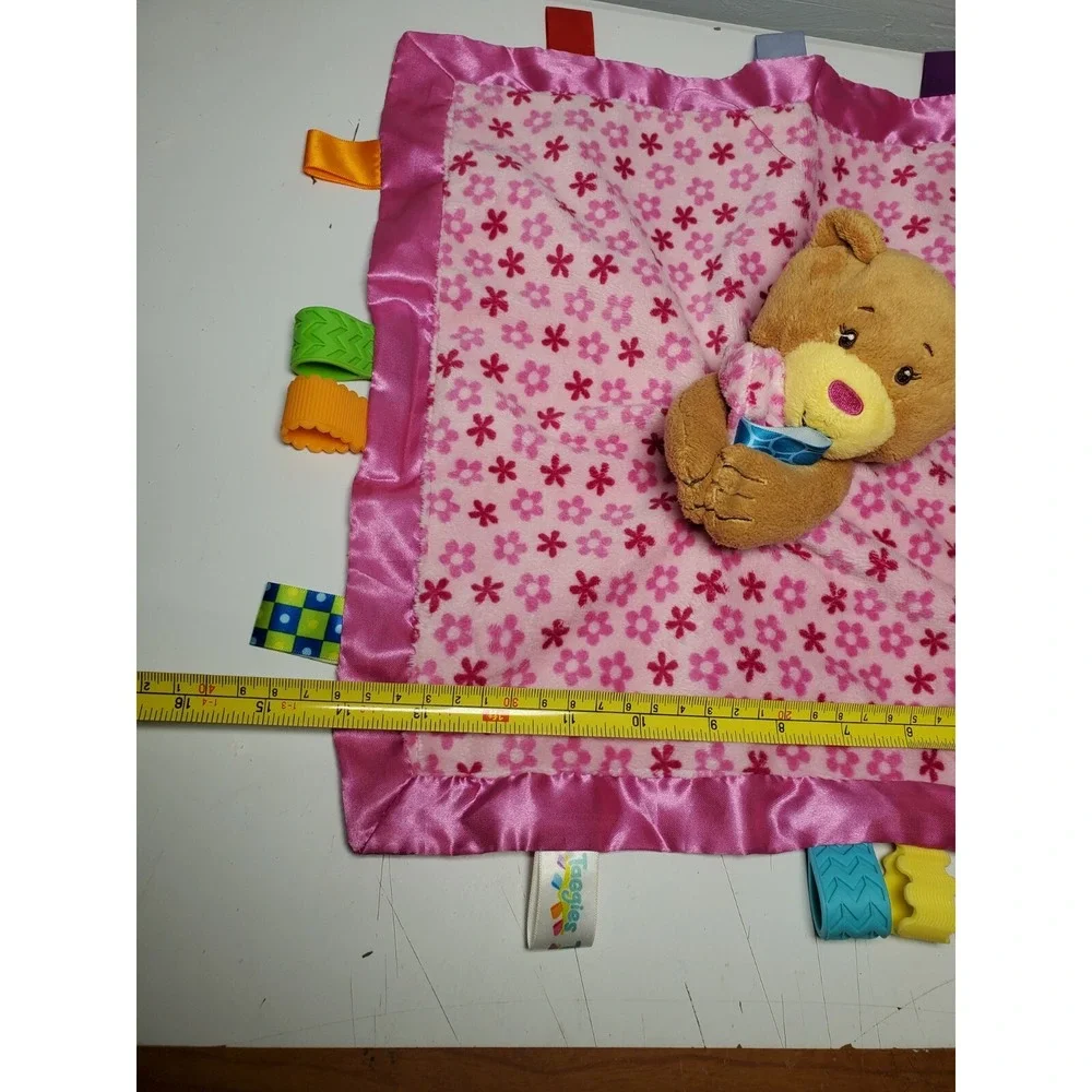 Taggies Bear Baby Security Blanket Pink Flower Ribbons Sensory‎ Satin Plush Moon